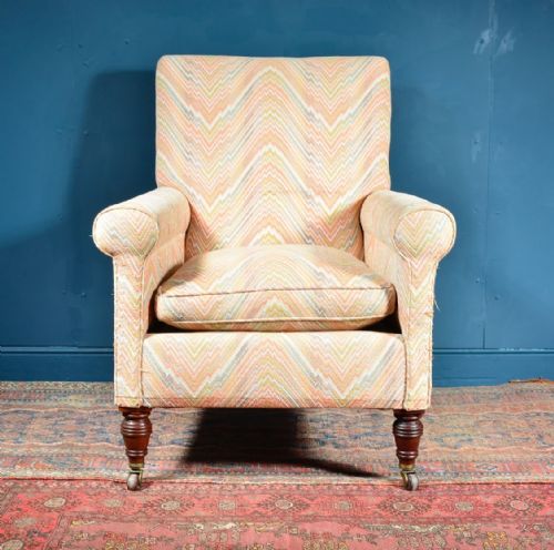 VICTORIAN DEEP SEATED ARMCHAIR ON WALNUT LEGS C1890 - ADDITIONAL PHOTO 3