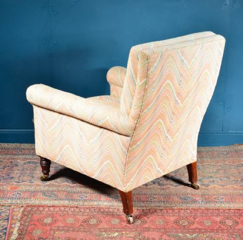 VICTORIAN DEEP SEATED ARMCHAIR ON WALNUT LEGS C1890 - ADDITIONAL PHOTO 4