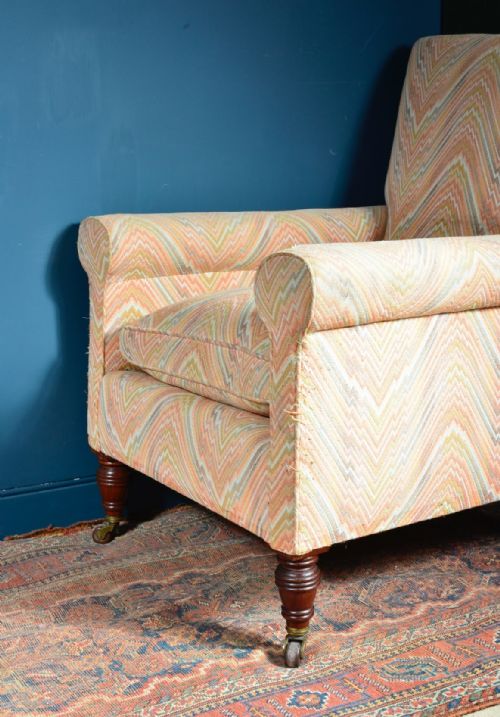 VICTORIAN DEEP SEATED ARMCHAIR ON WALNUT LEGS C1890 - ADDITIONAL PHOTO 7
