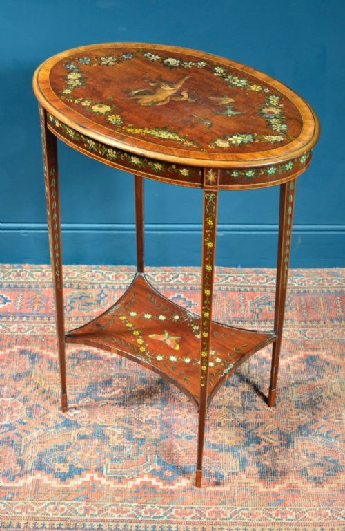 AN EDWARDIAN INLAID OVAL OCCASIONAL TABLE WITH PAINTED DECORATION C1905 - ADDITIONAL PHOTO 5