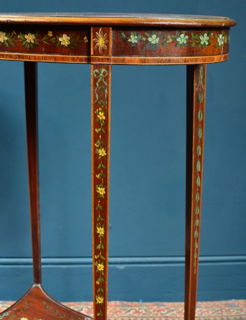 AN EDWARDIAN INLAID OVAL OCCASIONAL TABLE WITH PAINTED DECORATION C1905 - ADDITIONAL PHOTO 6