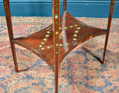 AN EDWARDIAN INLAID OVAL OCCASIONAL TABLE WITH PAINTED DECORATION C1905 - ADDITIONAL PHOTO 10