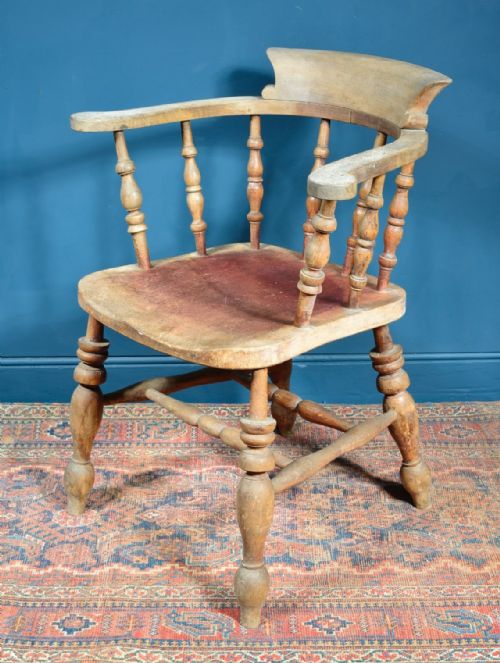 victorian bleached pine smokers bow armchair c1870 - CATEGORY: ANTIQUE CHAIRS - DATED VICTORIAN