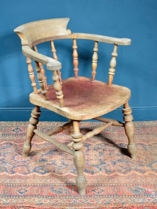 VICTORIAN BLEACHED PINE SMOKERS BOW ARMCHAIR C1870 - ADDITIONAL PHOTO 1