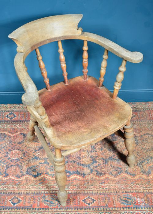 VICTORIAN BLEACHED PINE SMOKERS BOW ARMCHAIR C1870 - ADDITIONAL PHOTO 4