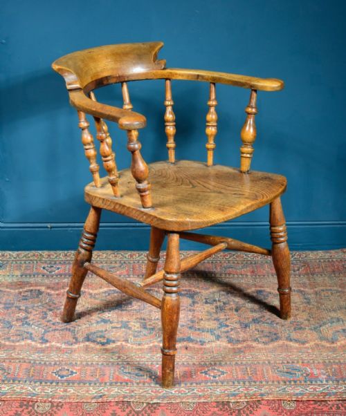 a victorian elm and beech smokers bow armchair c1860 - CATEGORY: ANTIQUE CHAIRS - DATED 1860
