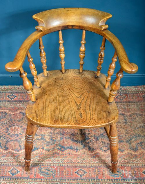 A VICTORIAN ELM AND BEECH SMOKERS BOW ARMCHAIR C1860 - ADDITIONAL PHOTO 3