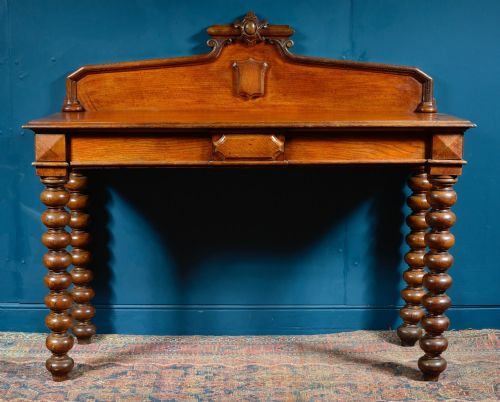 victorian golden oak console serving table on bobbin turned legs c1850 - CATEGORY: ANTIQUE TABLES - DATED VICTORIAN