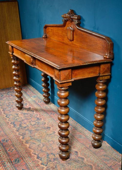 VICTORIAN GOLDEN OAK CONSOLE SERVING TABLE ON BOBBIN TURNED LEGS C1850 - ADDITIONAL PHOTO 5