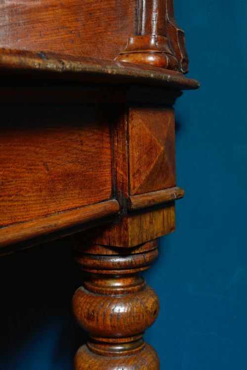VICTORIAN GOLDEN OAK CONSOLE SERVING TABLE ON BOBBIN TURNED LEGS C1850 - ADDITIONAL PHOTO 7