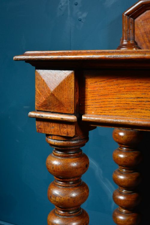 VICTORIAN GOLDEN OAK CONSOLE SERVING TABLE ON BOBBIN TURNED LEGS C1850 - ADDITIONAL PHOTO 8