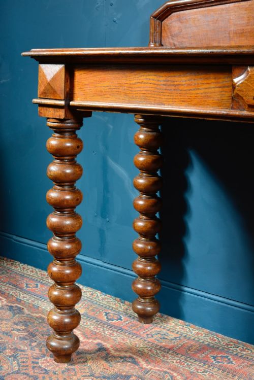 VICTORIAN GOLDEN OAK CONSOLE SERVING TABLE ON BOBBIN TURNED LEGS C1850 - ADDITIONAL PHOTO 9