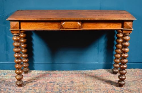 VICTORIAN GOLDEN OAK CONSOLE SERVING TABLE ON BOBBIN TURNED LEGS C1850 - ADDITIONAL PHOTO 10