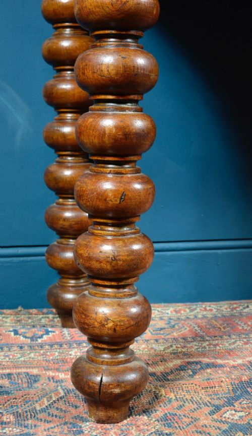 VICTORIAN GOLDEN OAK CONSOLE SERVING TABLE ON BOBBIN TURNED LEGS C1850 - ADDITIONAL PHOTO 11