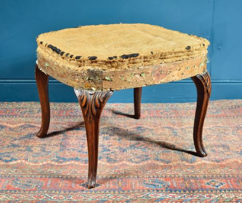 mahogany footstool with carved leaf decoration for upholstery c1850 - CATEGORY: ANTIQUE STOOLS - DATED 1850