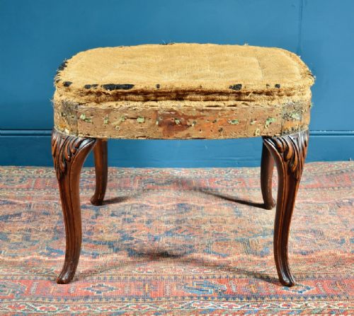 MAHOGANY FOOTSTOOL WITH CARVED LEAF DECORATION FOR UPHOLSTERY C1850 - ADDITIONAL PHOTO 1