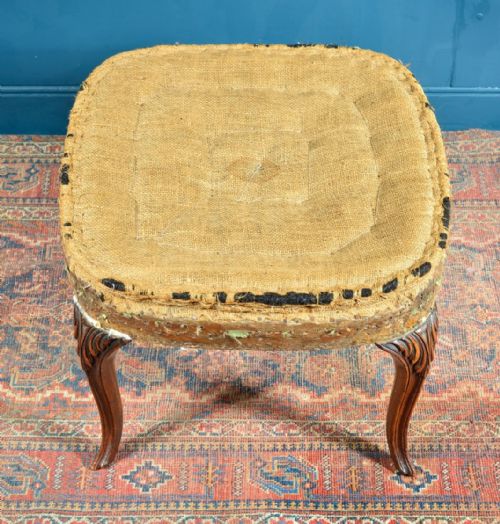 MAHOGANY FOOTSTOOL WITH CARVED LEAF DECORATION FOR UPHOLSTERY C1850 - ADDITIONAL PHOTO 3