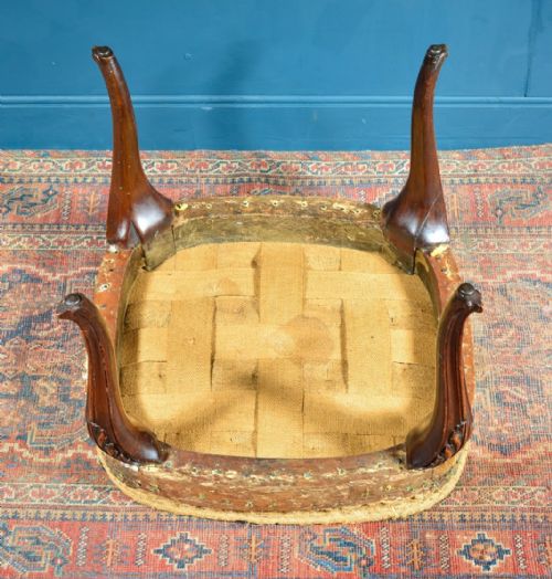 MAHOGANY FOOTSTOOL WITH CARVED LEAF DECORATION FOR UPHOLSTERY C1850 - ADDITIONAL PHOTO 4