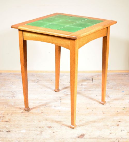 an arts crafts golden oak tile top table attributed to liberty co c1900 - CATEGORY: ANTIQUE TABLES - DATED 1900
