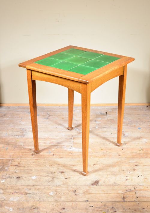 AN ARTS CRAFTS GOLDEN OAK TILE TOP TABLE ATTRIBUTED TO LIBERTY CO C1900 - ADDITIONAL PHOTO 8