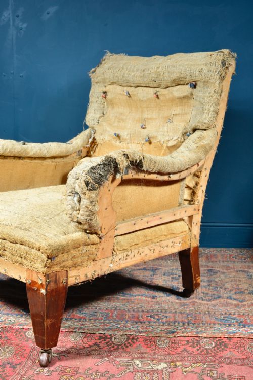 A COUNTRY HOUSE BUTTON BACK HOWARD STYLE ARMCHAIR FOR UPHOLSTERY C1880 - ADDITIONAL PHOTO 5