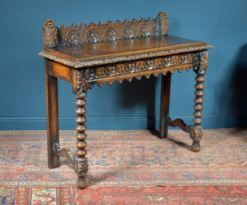 a jacobean revival oak console table with bobbin turned legs c1870 - CATEGORY: ANTIQUE TABLES - DATED 1870
