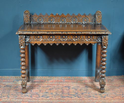 A JACOBEAN REVIVAL OAK CONSOLE TABLE WITH BOBBIN TURNED LEGS C1870 - ADDITIONAL PHOTO 1