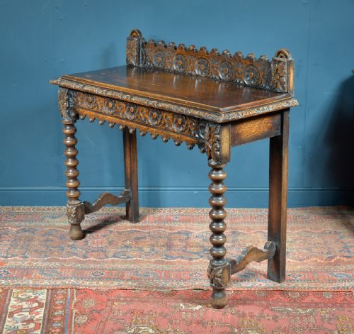 A JACOBEAN REVIVAL OAK CONSOLE TABLE WITH BOBBIN TURNED LEGS C1870 - ADDITIONAL PHOTO 2
