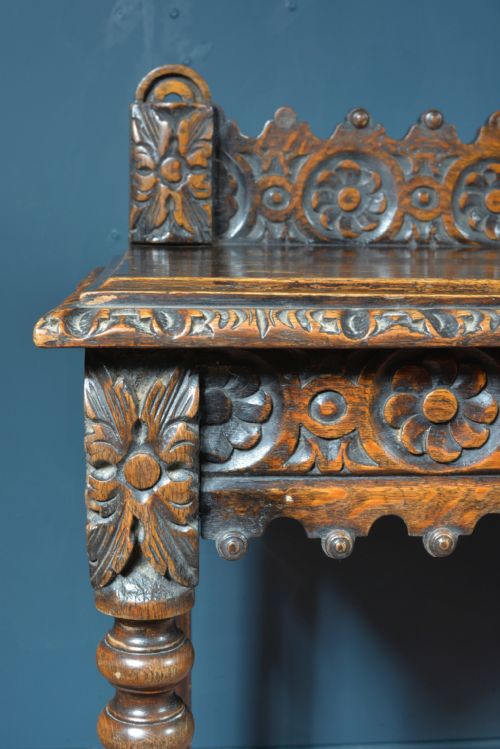 A JACOBEAN REVIVAL OAK CONSOLE TABLE WITH BOBBIN TURNED LEGS C1870 - ADDITIONAL PHOTO 4