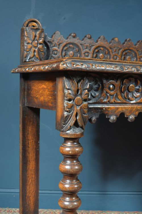 A JACOBEAN REVIVAL OAK CONSOLE TABLE WITH BOBBIN TURNED LEGS C1870 - ADDITIONAL PHOTO 5