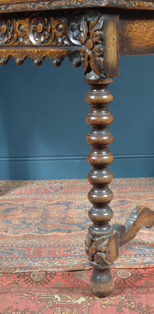A JACOBEAN REVIVAL OAK CONSOLE TABLE WITH BOBBIN TURNED LEGS C1870 - ADDITIONAL PHOTO 6