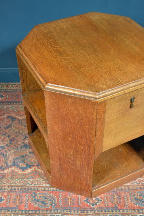 A GOLDEN OAK OCTAGONAL BOOK TABLE ATTRIBUTED TO HEALS C1930 - ADDITIONAL PHOTO 10