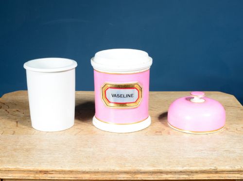 A VICTORIAN PINK PORCELAIN VASELINE APOTHECARY JAR WITH GILT LABEL C1880 - ADDITIONAL PHOTO 2