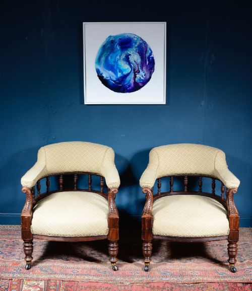 A PAIR OF VICTORIAN AESTHETIC MOVEMENT MAHOGANY ARMCHAIRS C1880 - ADDITIONAL PHOTO 1