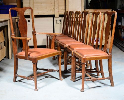 A SET OF SEVEN 61 GEORGE II STYLE OAK DINING CHAIRS C1900 - ADDITIONAL PHOTO 2