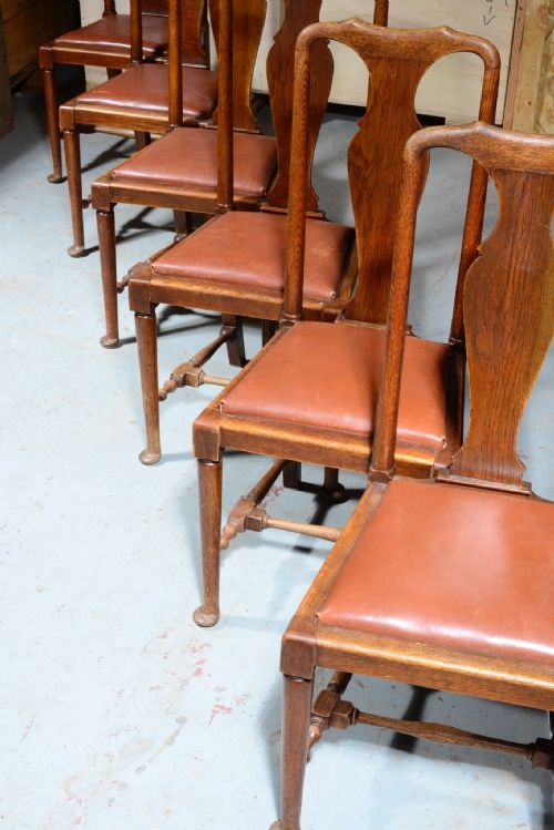 A SET OF SEVEN 61 GEORGE II STYLE OAK DINING CHAIRS C1900 - ADDITIONAL PHOTO 5