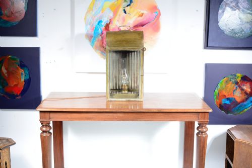 A FINE VICTORIAN BRASS AND GLASS WALL MOUNTED HALL LANTERN WITH CARRYING HANDLE WIRED FOR ELECTRICITY C1880 - ADDITIONAL PHOTO 9