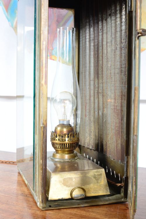 A FINE VICTORIAN BRASS AND GLASS WALL MOUNTED HALL LANTERN WITH CARRYING HANDLE WIRED FOR ELECTRICITY C1880 - ADDITIONAL PHOTO 10