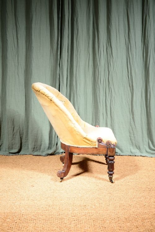 A WILLIAM IV MAHOGANY BUTTON BACK SLIPPER CHAIR WITH YELLOW VELVET UPHOLSTERY C1835 - ADDITIONAL PHOTO 2