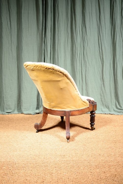 A WILLIAM IV MAHOGANY BUTTON BACK SLIPPER CHAIR WITH YELLOW VELVET UPHOLSTERY C1835 - ADDITIONAL PHOTO 3