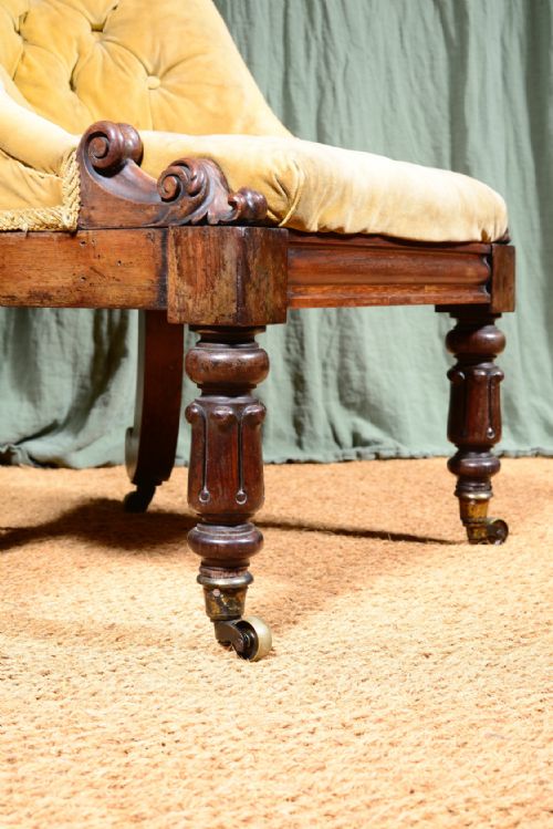 A WILLIAM IV MAHOGANY BUTTON BACK SLIPPER CHAIR WITH YELLOW VELVET UPHOLSTERY C1835 - ADDITIONAL PHOTO 6