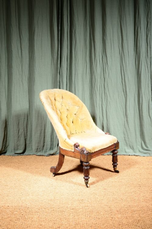 A WILLIAM IV MAHOGANY BUTTON BACK SLIPPER CHAIR WITH YELLOW VELVET UPHOLSTERY C1835 - ADDITIONAL PHOTO 8
