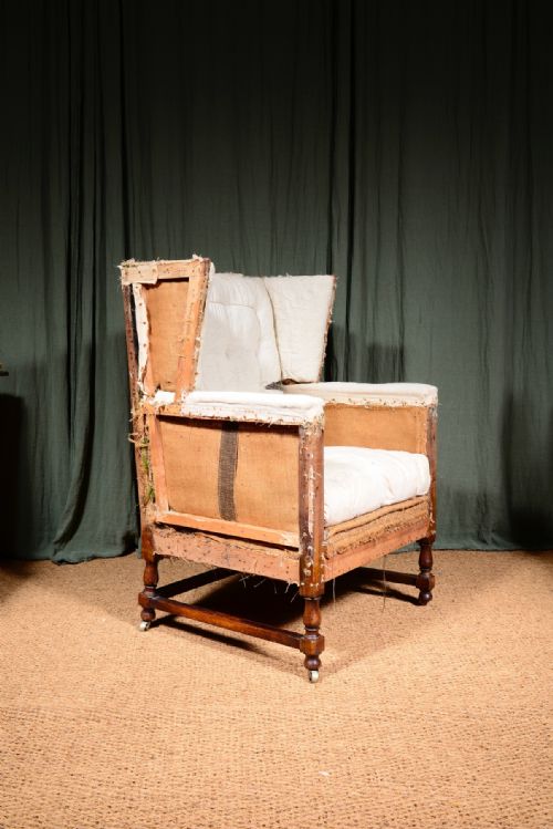 an edwardian mahogany angular wingback armchair stripped for reupholstery c1910 - CATEGORY: ANTIQUE CHAIRS - DATED EDWARDIAN
