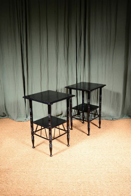 a pair of aesthetic movement ebonised two tier tables to a design by ew godwin c1870 - CATEGORY: ANTIQUE TABLES - DATED 19TH CENTURY