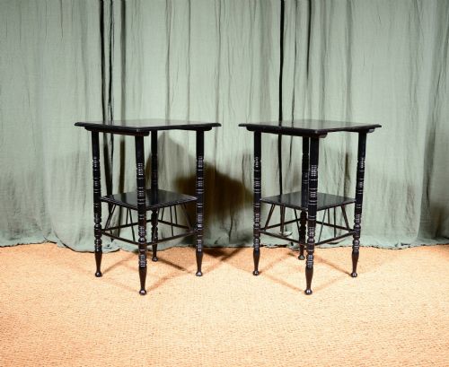 A PAIR OF AESTHETIC MOVEMENT EBONISED TWO TIER TABLES TO A DESIGN BY EW GODWIN C1870 - ADDITIONAL PHOTO 2