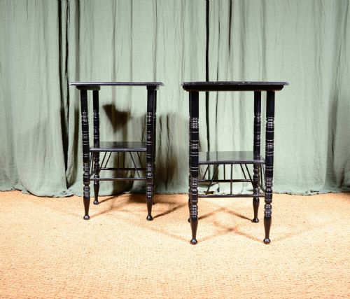 A PAIR OF AESTHETIC MOVEMENT EBONISED TWO TIER TABLES TO A DESIGN BY EW GODWIN C1870 - ADDITIONAL PHOTO 3
