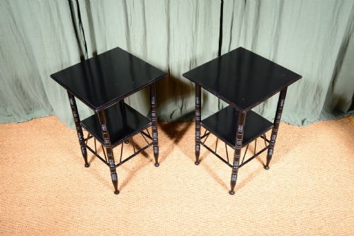 A PAIR OF AESTHETIC MOVEMENT EBONISED TWO TIER TABLES TO A DESIGN BY EW GODWIN C1870 - ADDITIONAL PHOTO 4
