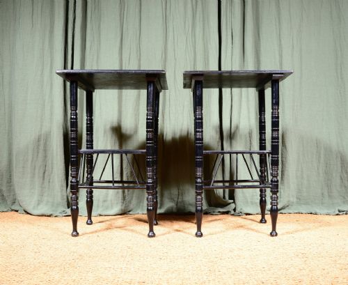 A PAIR OF AESTHETIC MOVEMENT EBONISED TWO TIER TABLES TO A DESIGN BY EW GODWIN C1870 - ADDITIONAL PHOTO 5