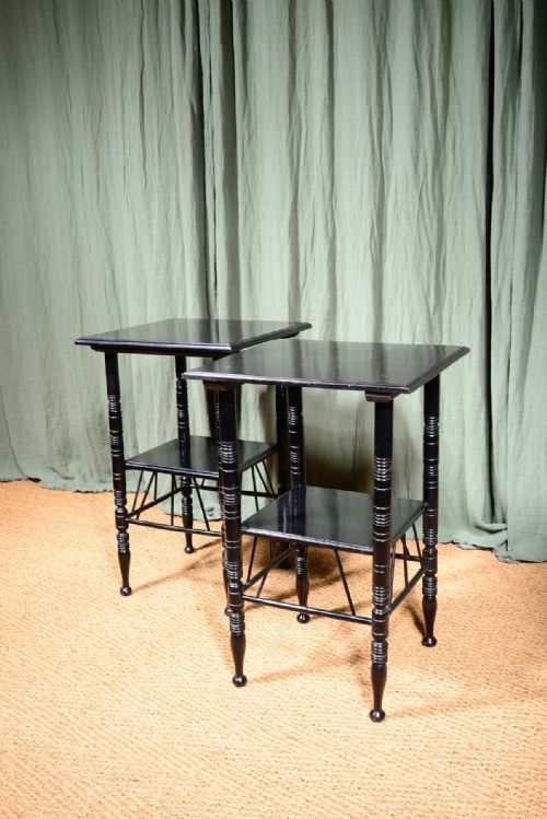 A PAIR OF AESTHETIC MOVEMENT EBONISED TWO TIER TABLES TO A DESIGN BY EW GODWIN C1870 - ADDITIONAL PHOTO 6