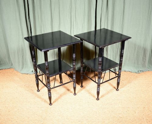 A PAIR OF AESTHETIC MOVEMENT EBONISED TWO TIER TABLES TO A DESIGN BY EW GODWIN C1870 - ADDITIONAL PHOTO 7